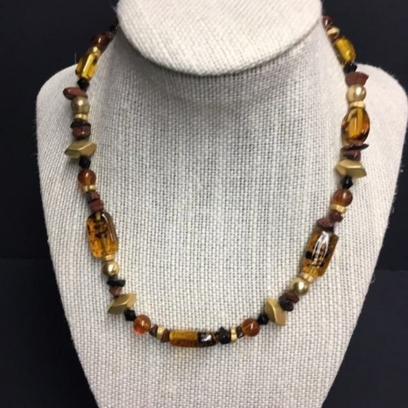 Jewelry | Short Brown Amber Necklace Black Gold Transluscent Solid ...
